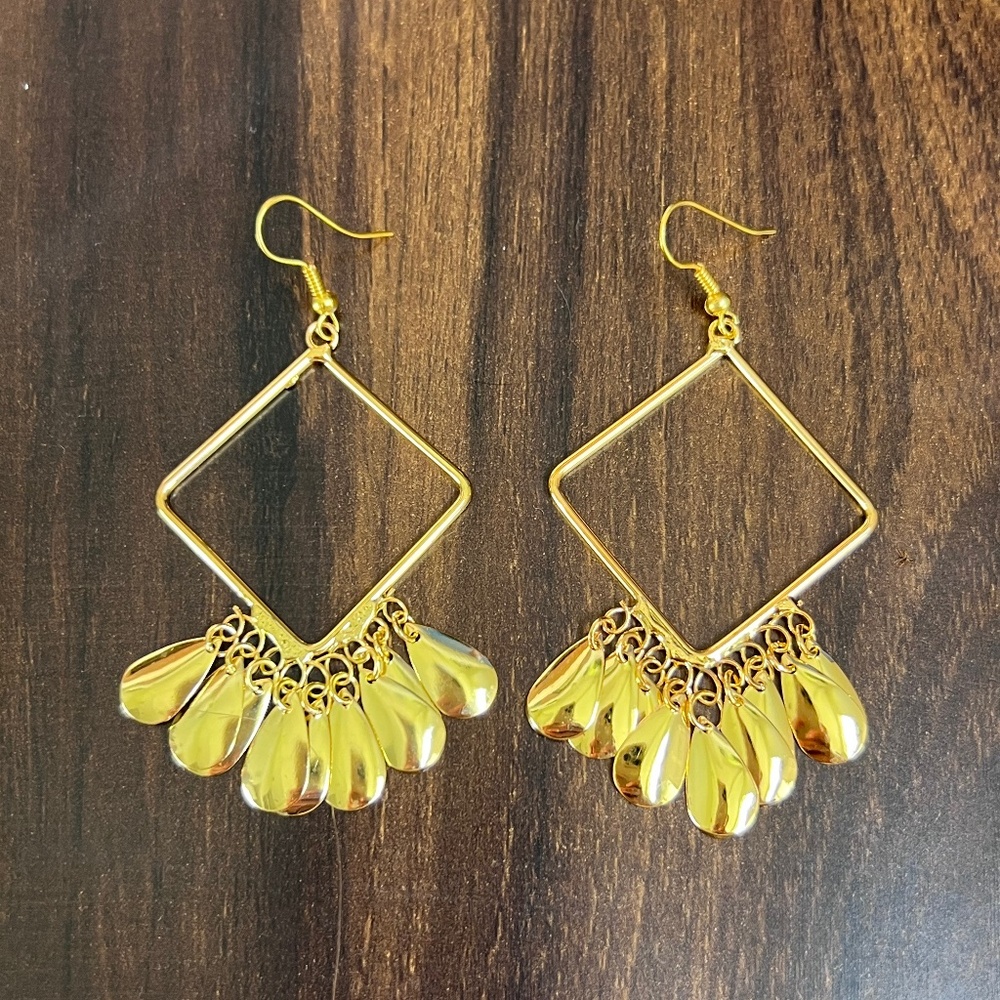 Dramatic Gold ToneDangle Earrings